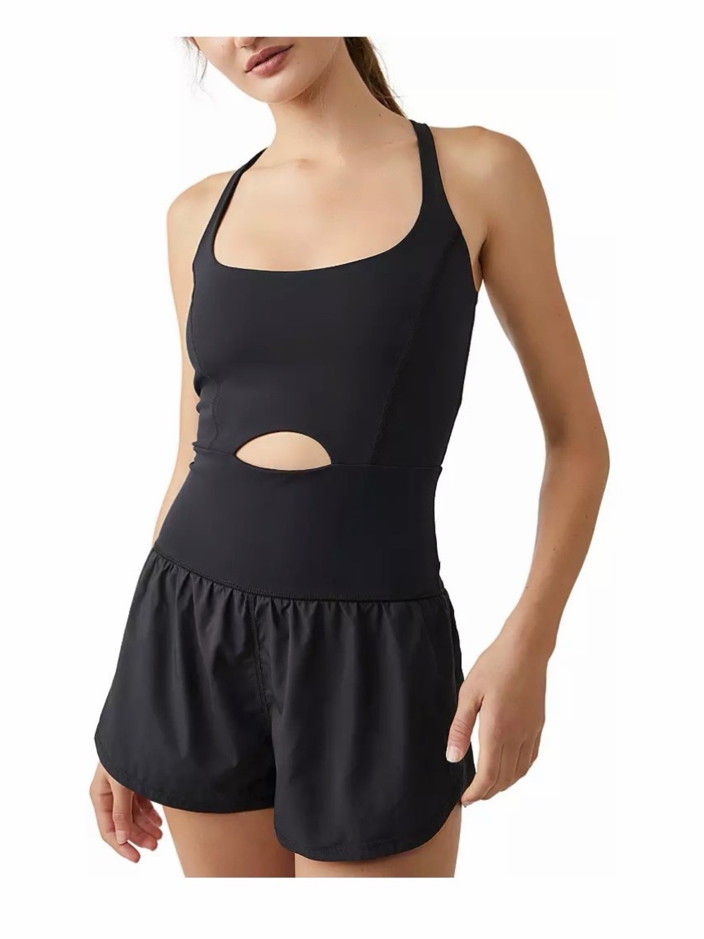 FP Movement by Free People Black Cutout Romper with Scoop Neck